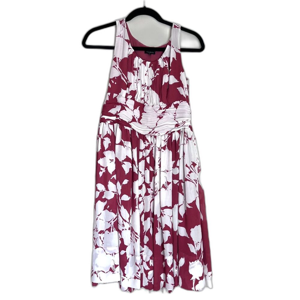 Talbots Dark Pink White Floral Ruched Waist Fit & Flare Midi Dress Size 4